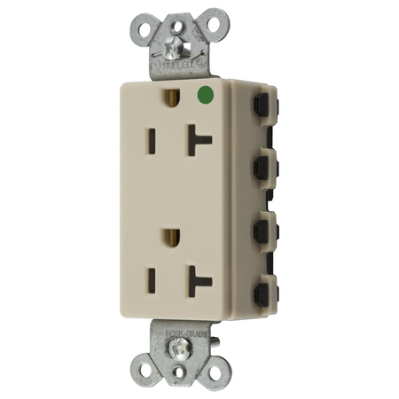 HUBBELL WIRING DEVICE-KELLEMS Straight Blade Devices, Receptacles, Style Line Decorator, SNAPConnect, Hospital Grade, 20A 125V, 2-Pole 3- Wire Grounding, 5-20R, Nylon, Ivory, USA SNAP2182INA